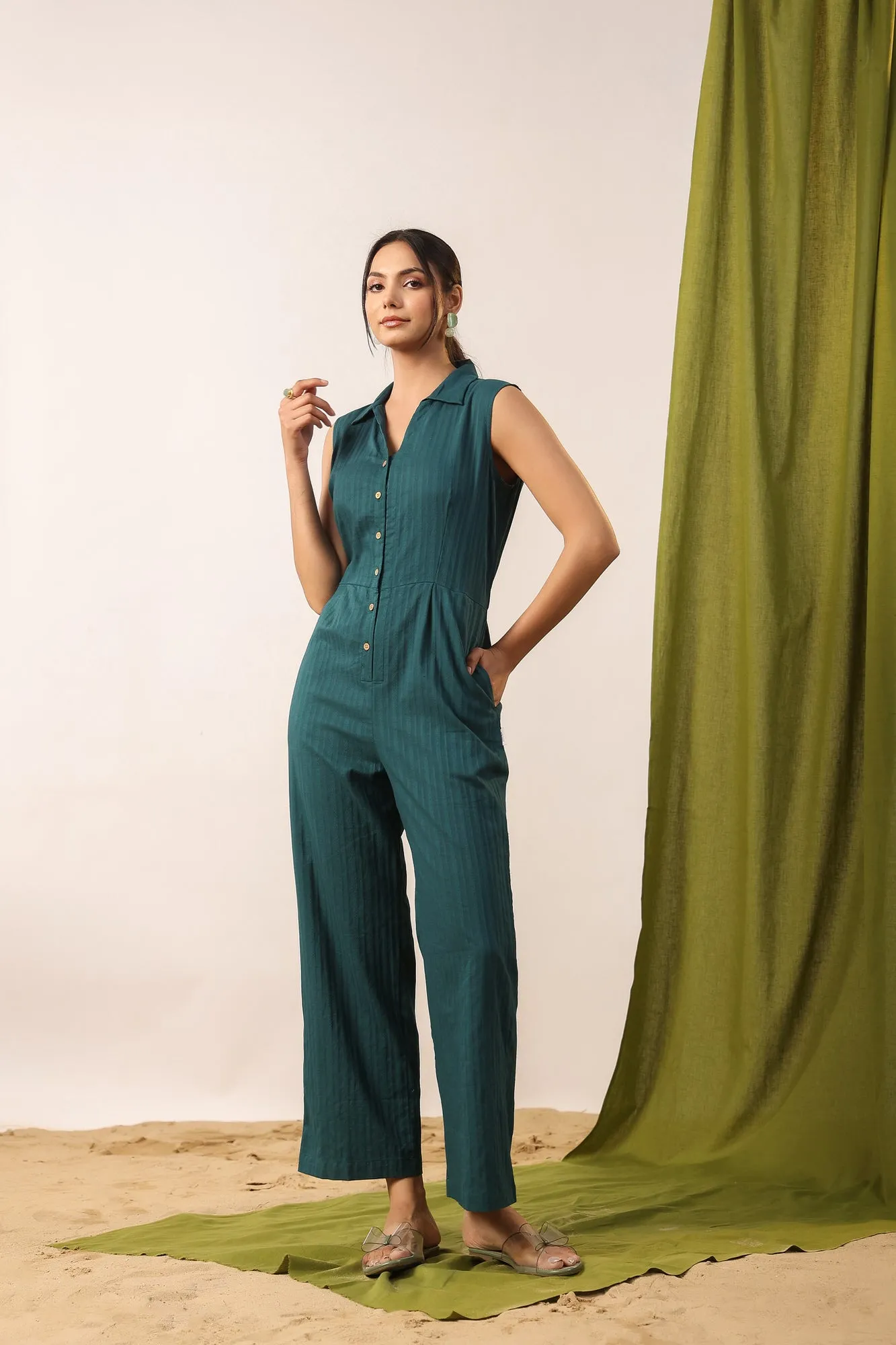 Quetzal Green Cotton Jumpsuit