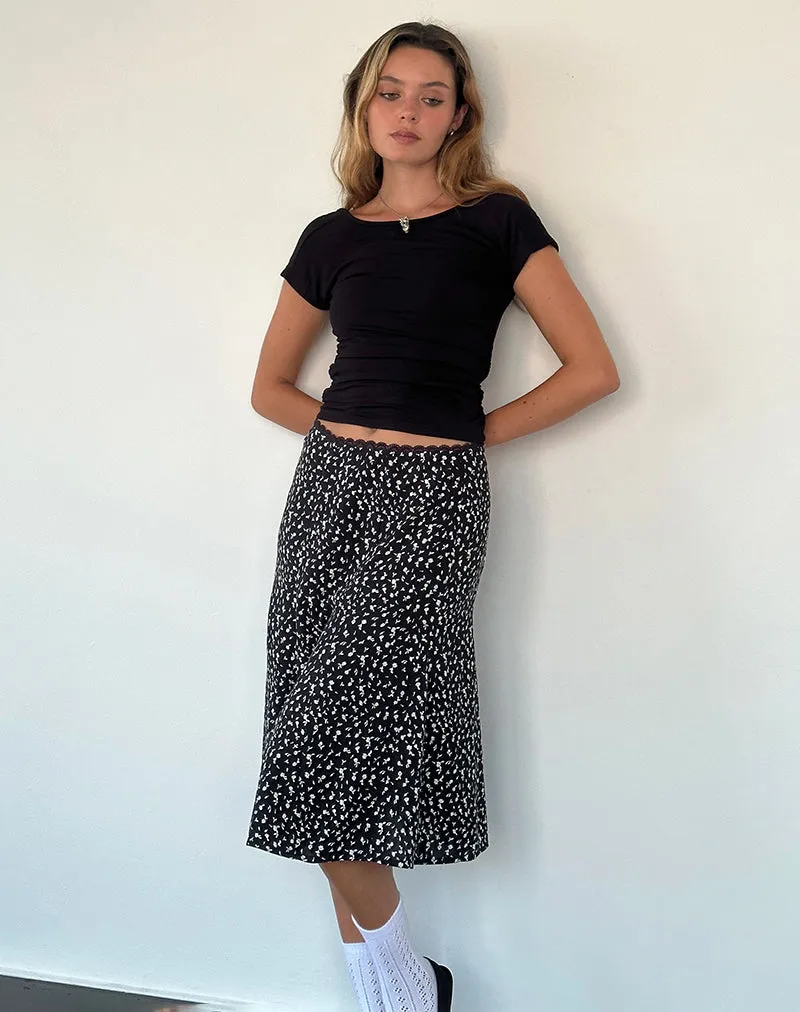 Rahyu Midi Skirt in Black Ditsy Romance