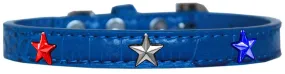 Red, White And Blue Star Widget Croc Dog Collar Blue Size 14