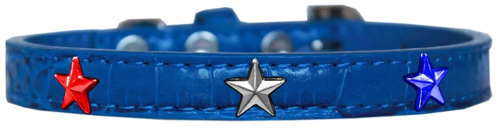 Red, White And Blue Star Widget Croc Dog Collar Blue Size 14