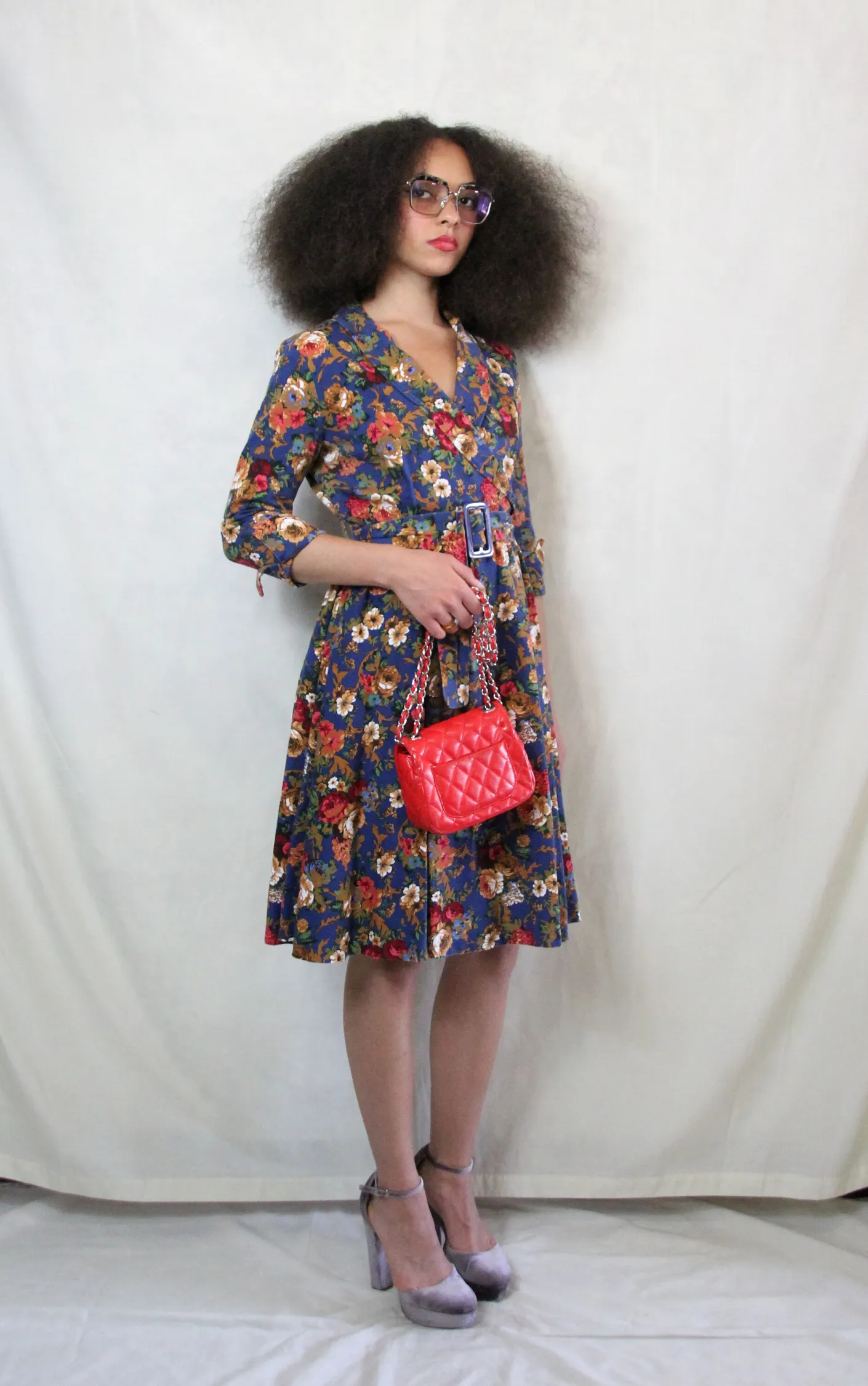 RENT Floral Midi 1950s Style Tea Dress