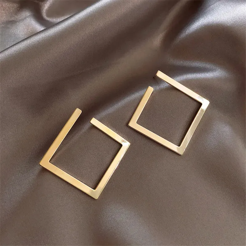 Retro Minimalist Square Women Irregular Stud Exaggerated Cold Wind Opening Accessories Earring