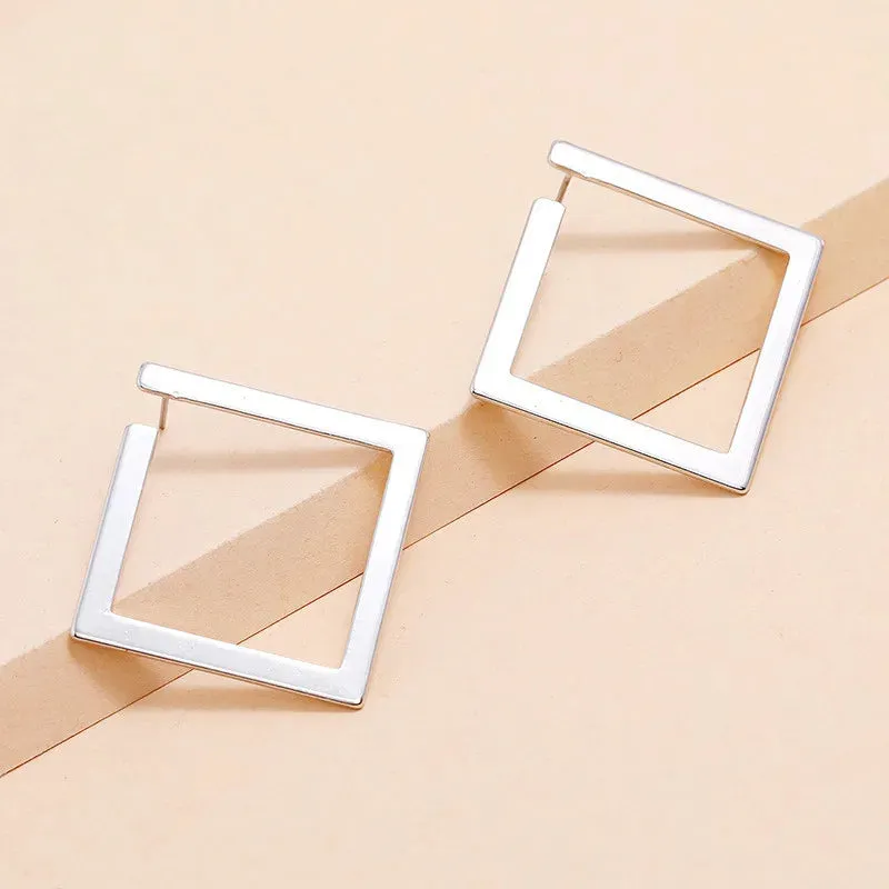 Retro Minimalist Square Women Irregular Stud Exaggerated Cold Wind Opening Accessories Earring