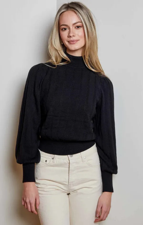 Ribbed Detail Turtleneck Pullover