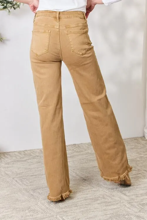 RISEN Fringe Hem Wide Leg Jeans