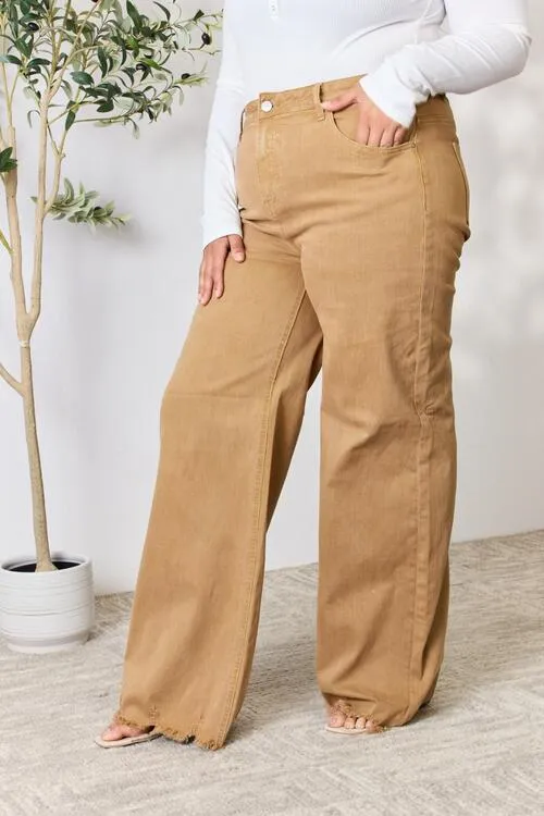 RISEN Fringe Hem Wide Leg Jeans