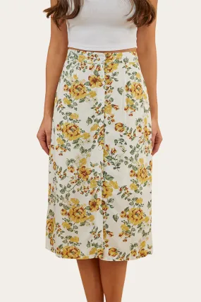 Rosabel Womens Midi Skirt - White/Yellow