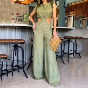 Round Neck Ruffle Loose pants Jumpsuit