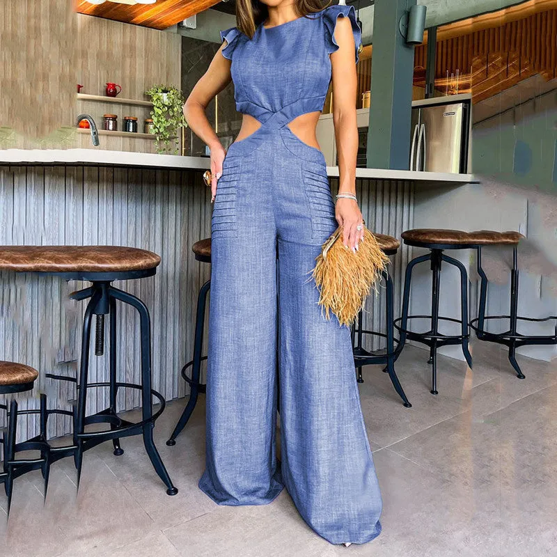 Round Neck Ruffle Loose pants Jumpsuit