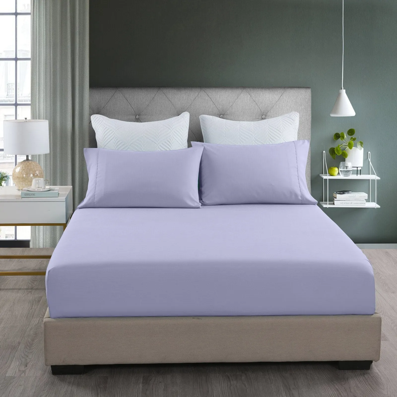 Royal Comfort 2000TC 3 Piece Fitted Sheet and Pillowcase Set Bamboo Cooling Double Lilac Grey