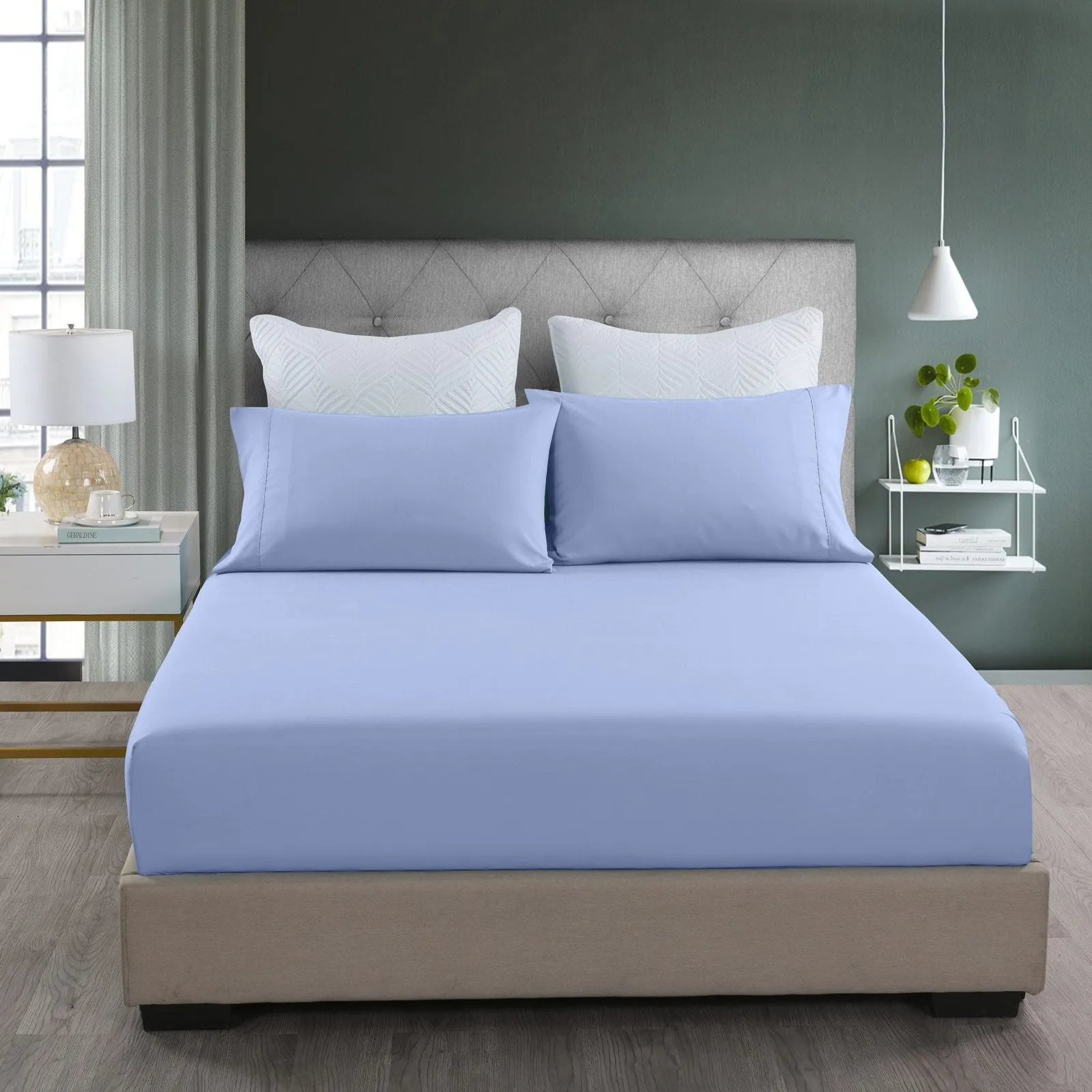 Royal Comfort 2000TC 3 Piece Fitted Sheet and Pillowcase Set Bamboo Cooling King Light Blue