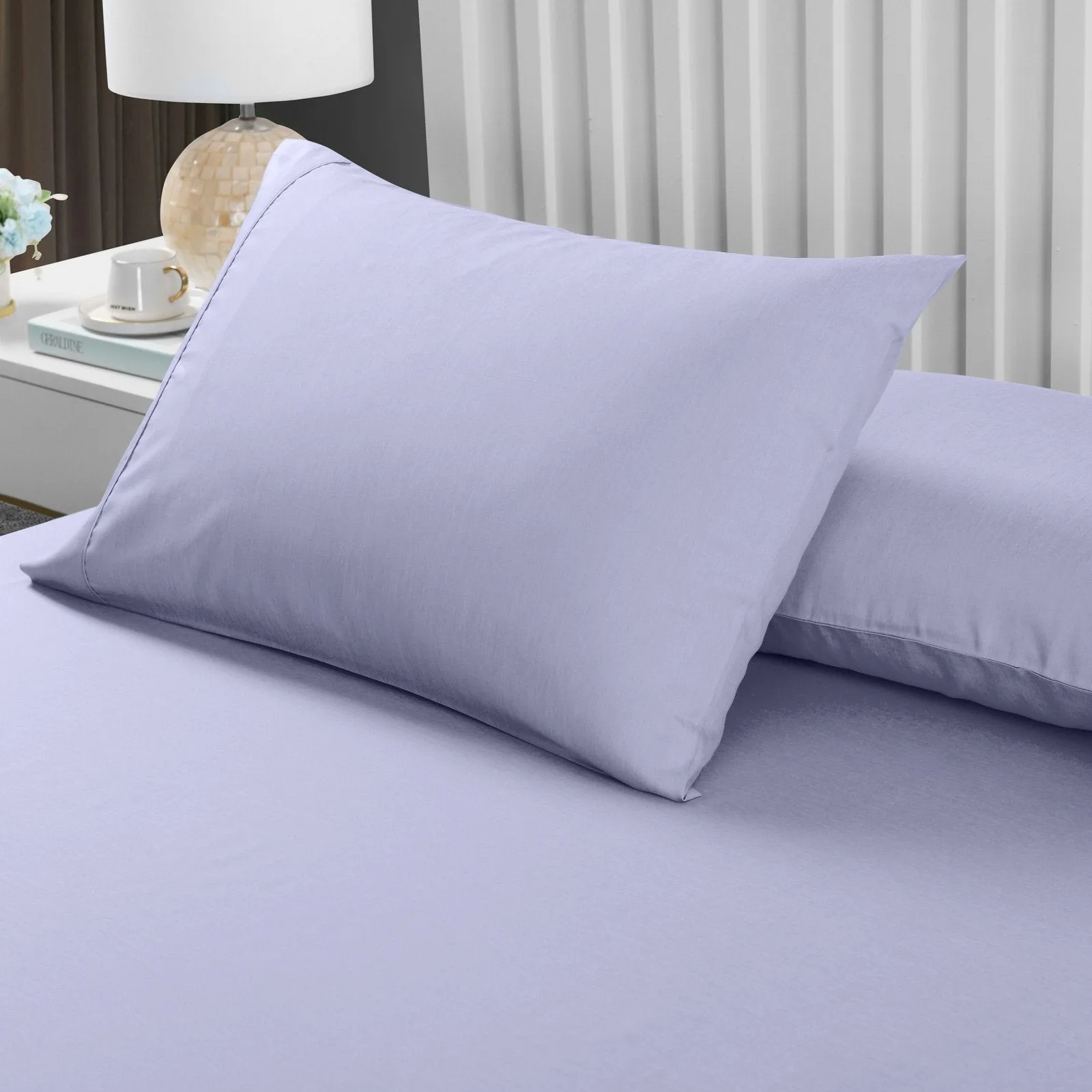 Royal Comfort 2000TC 3 Piece Fitted Sheet and Pillowcase Set Bamboo Cooling King Lilac Grey