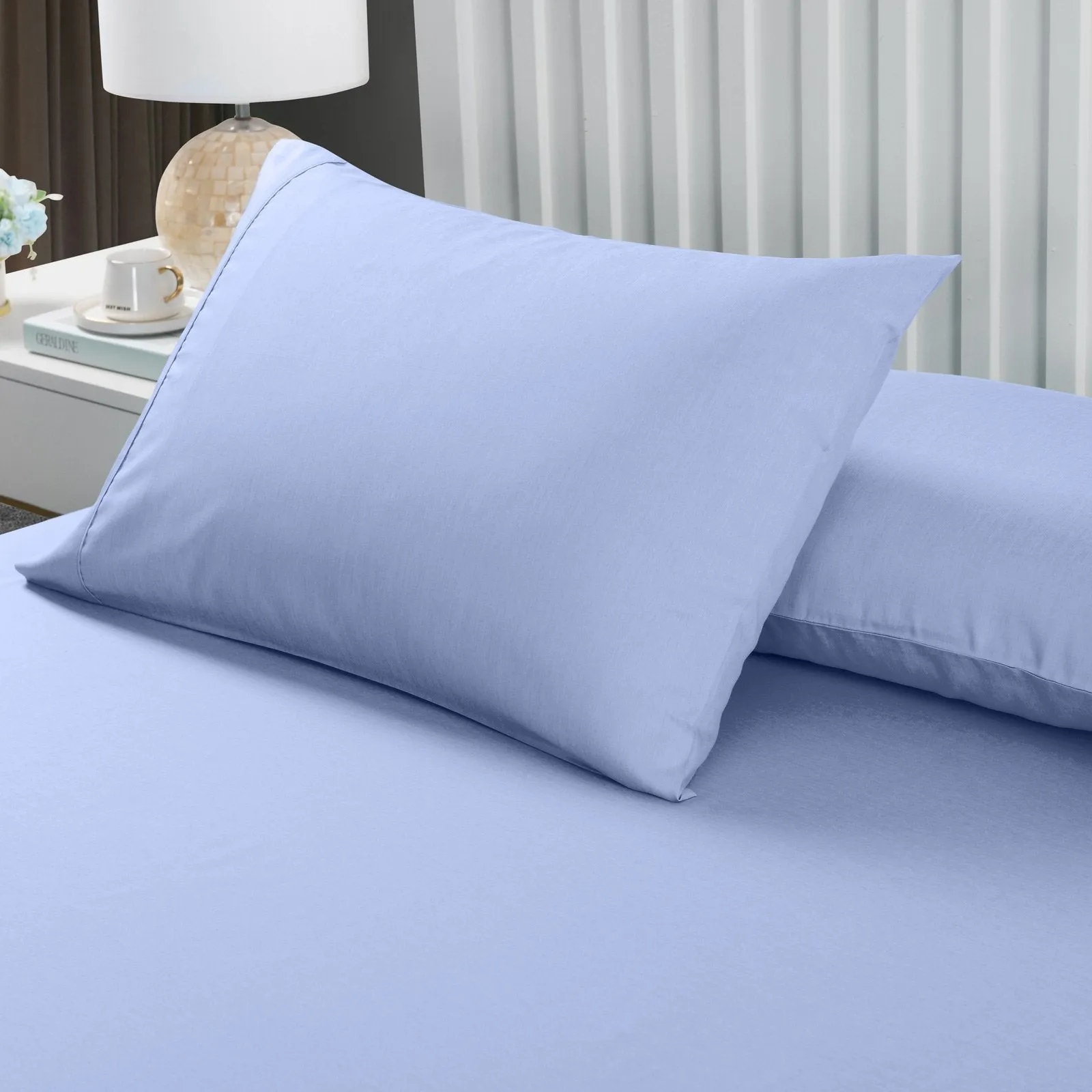 Royal Comfort 2000TC 3 Piece Fitted Sheet and Pillowcase Set Bamboo Cooling Queen Light Blue