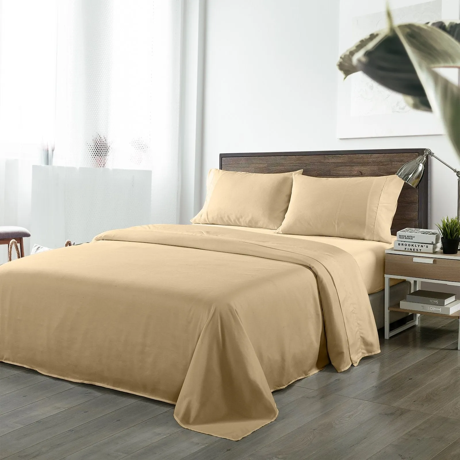 Royal Comfort Bamboo Blended Sheet & Pillowcases Set 1000TC Ultra Soft Bedding King Oatmeal