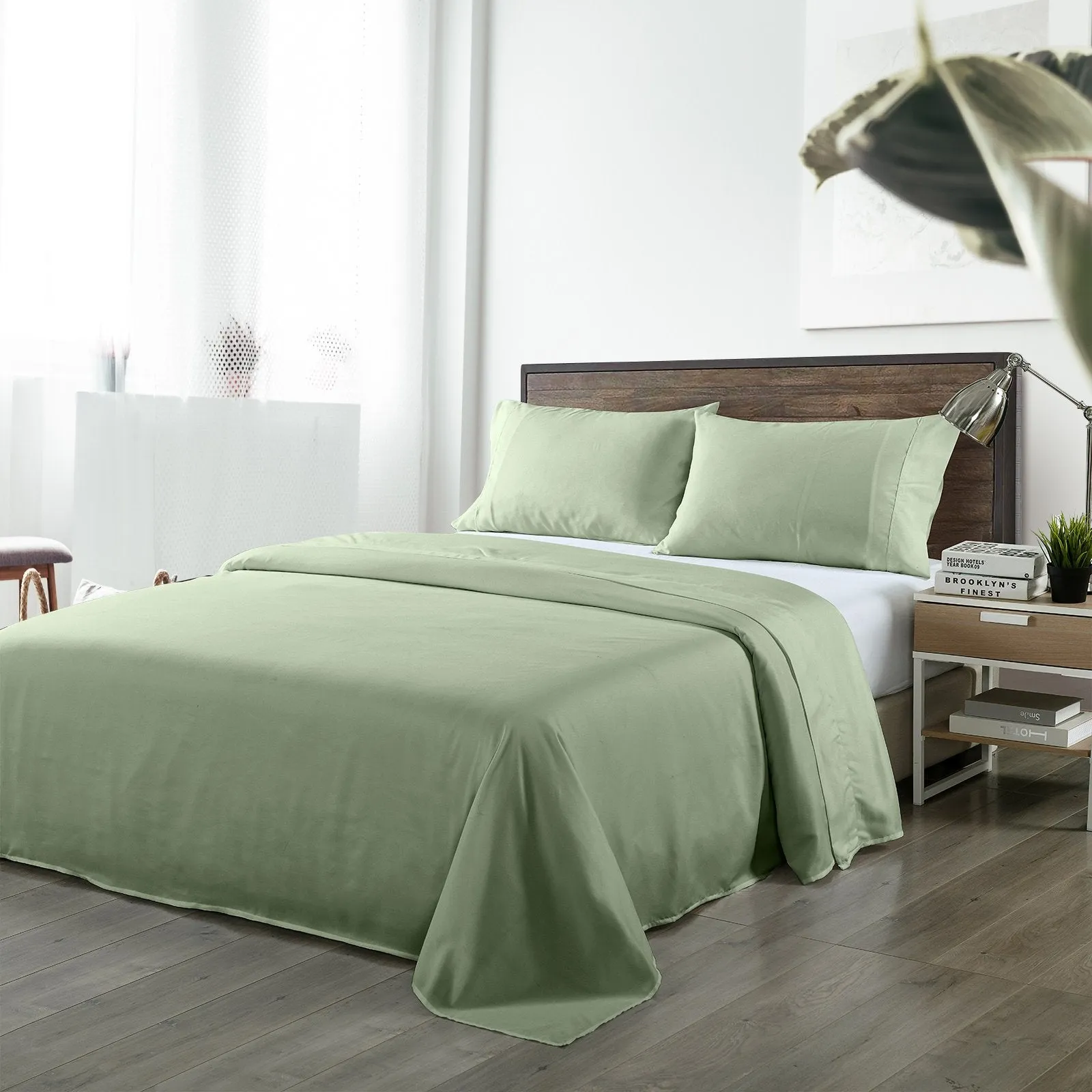 Royal Comfort Bamboo Blended Sheet & Pillowcases Set 1000TC Ultra Soft Bedding King Sage Green