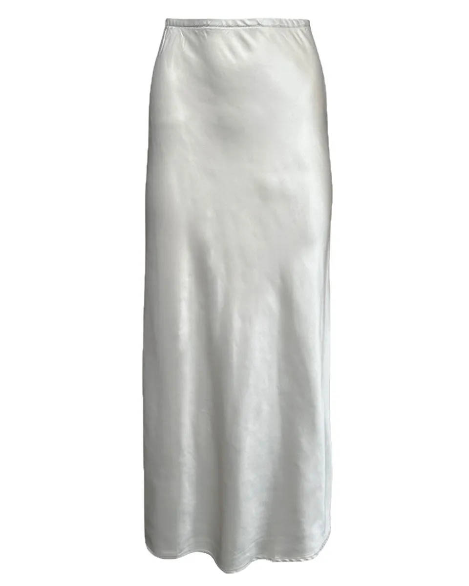 SATIN SLIP MIDI SKIRT - Champagne