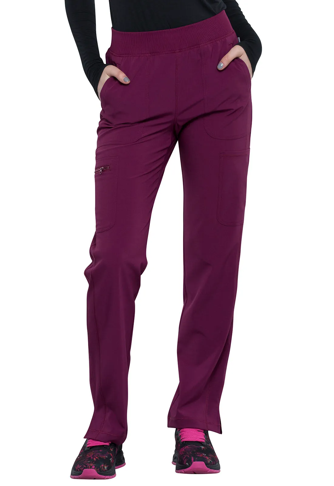 Scrub Pants - Cherokee Infinity Women's Mid Rise Tapered Leg Pull-on Pants - Wine, CK065A