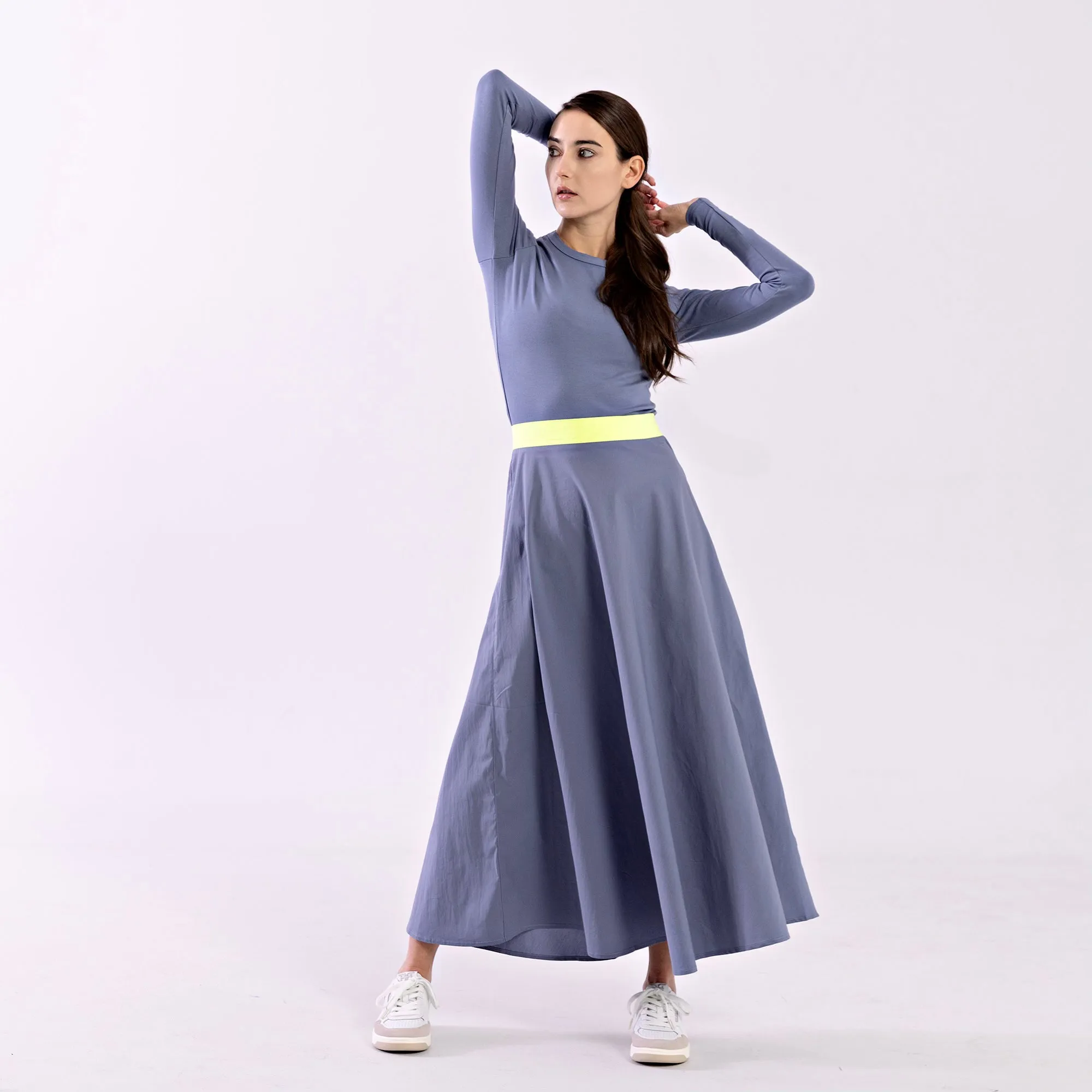 Signature Summer Color Block Circle Midi Skirt IN: Slate Blue