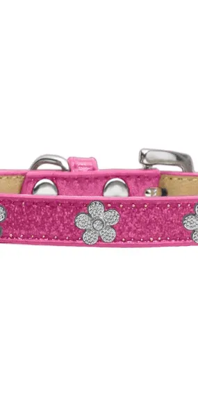 Silver Flower Widget Dog Collar Pink Ice Cream Size 16