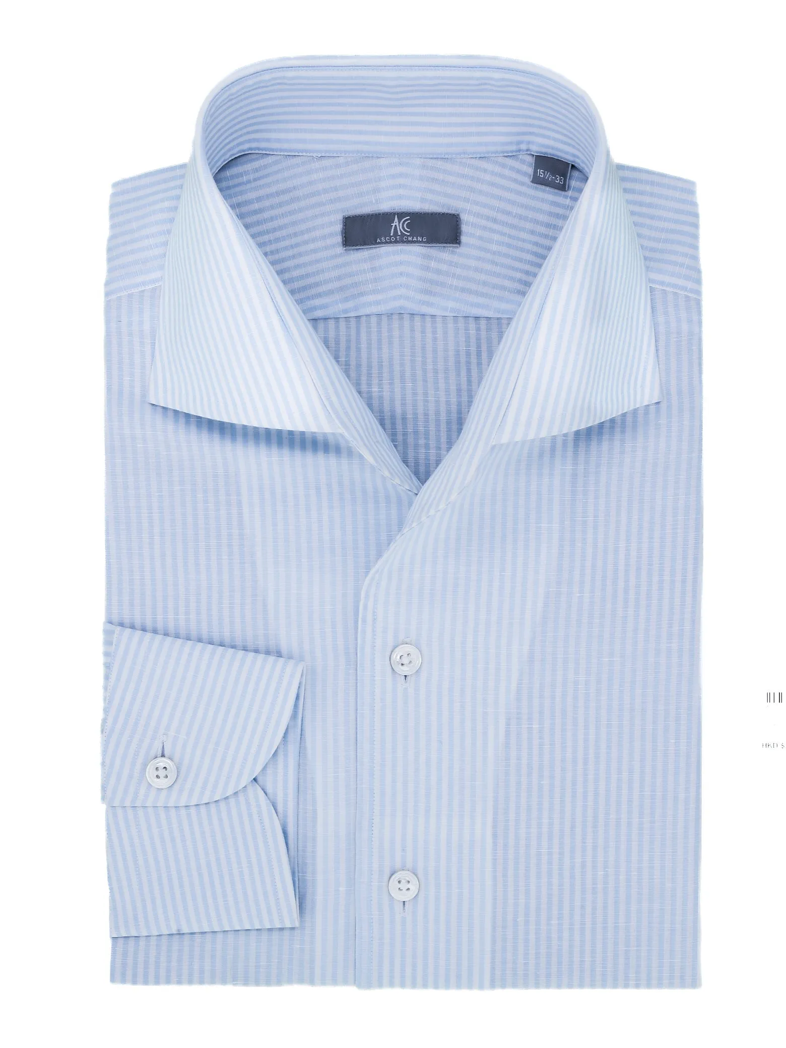 Sky Blue Stripe Cotton Linen "Ascot Collar" Shirt