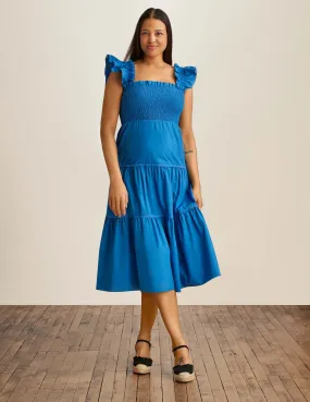 Smocked Ruffle Shoulder Tiered Midi Dress