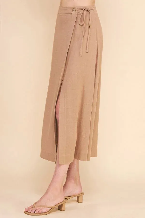 SOFT LINEN SIDE TIE MIDI SKIRT