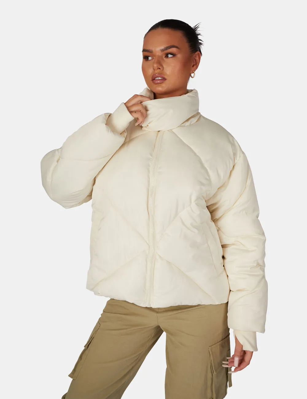 Soft Touch Quilted Puffer Jacket Ecru