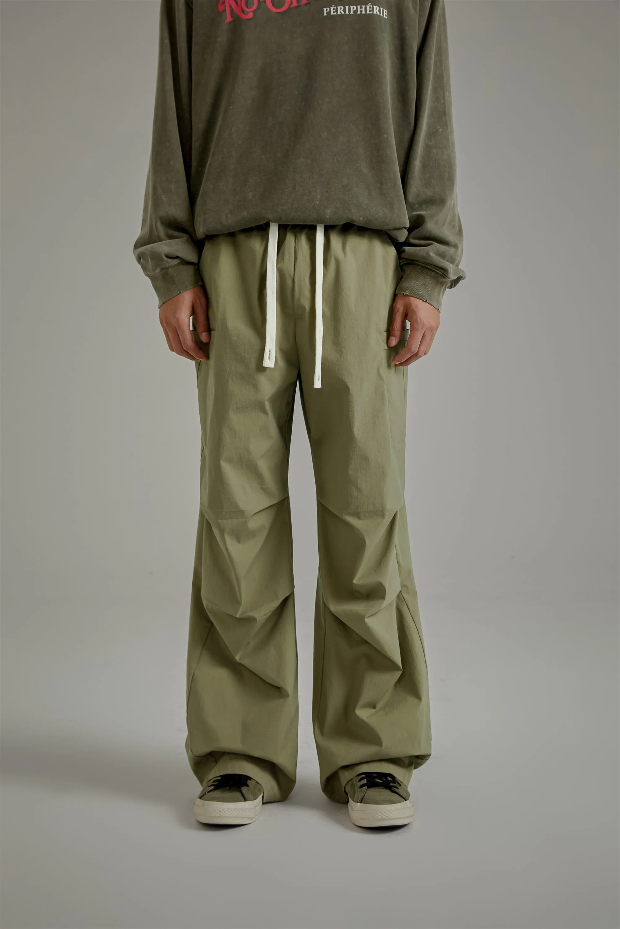 Solid Color Drawstring Casual Cargo Pants