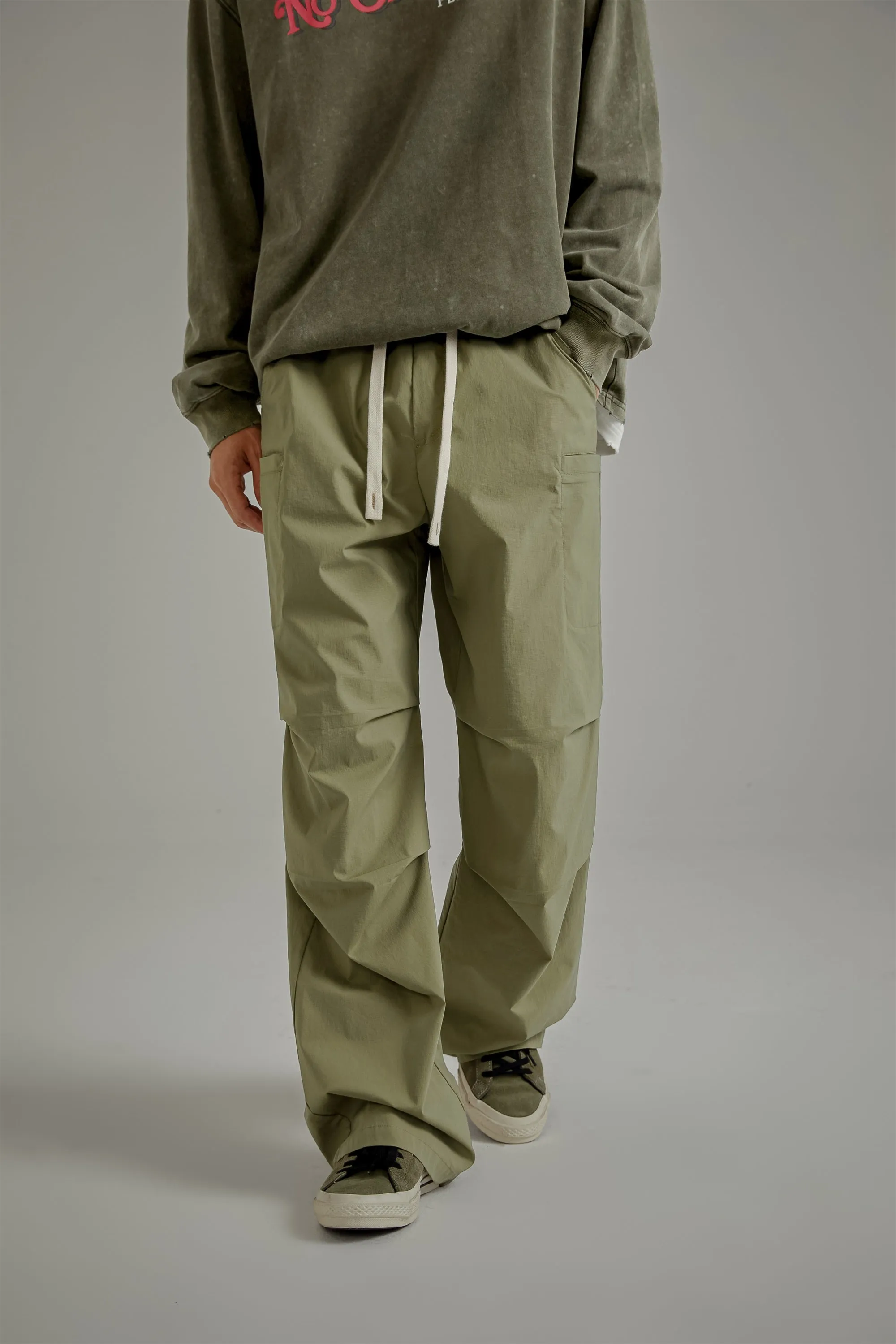 Solid Color Drawstring Casual Cargo Pants