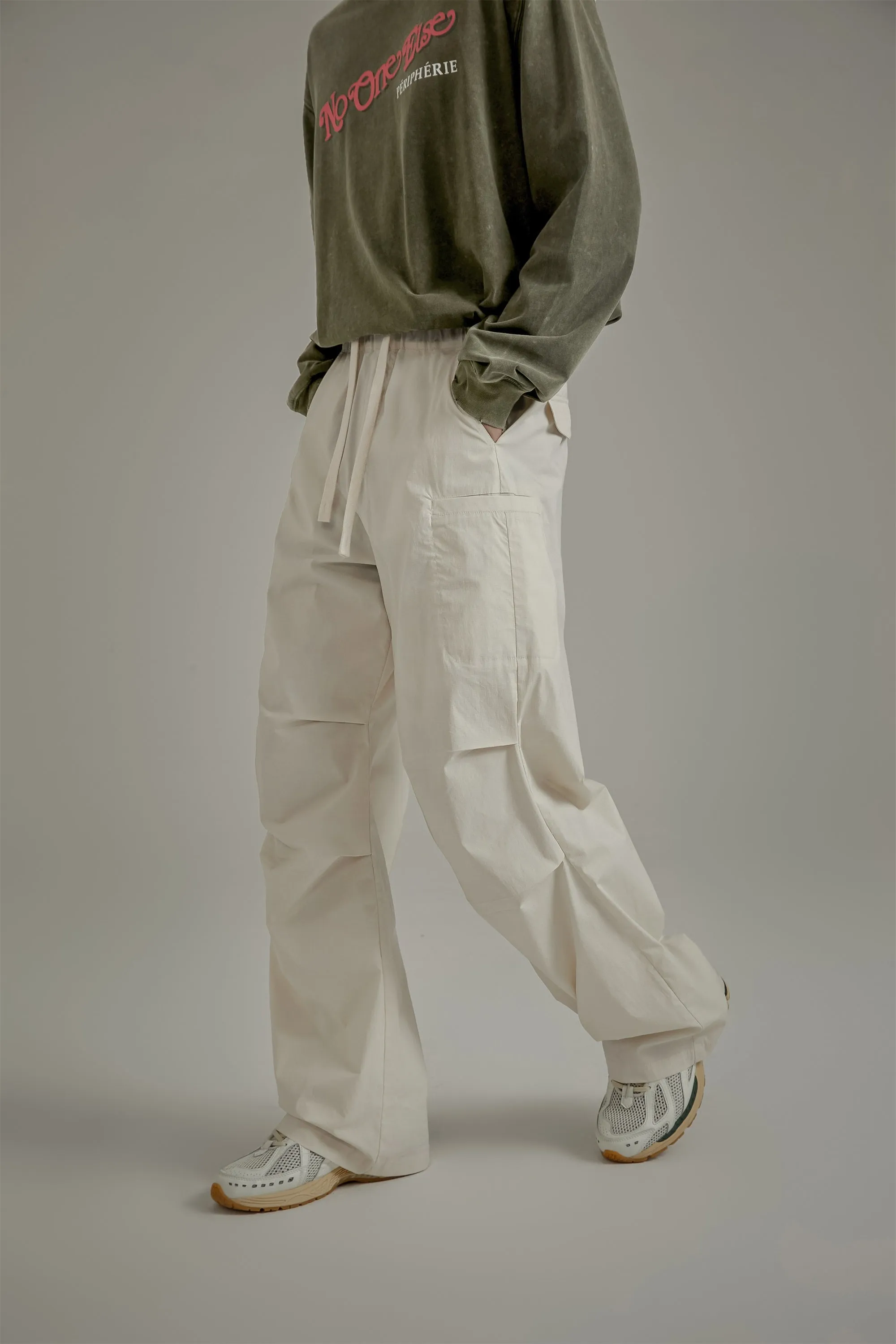 Solid Color Drawstring Casual Cargo Pants