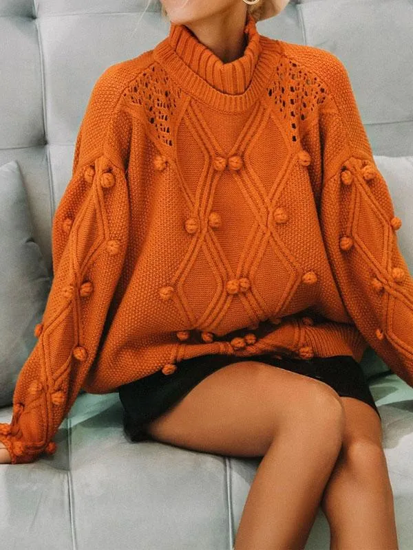 Solid Color Turtleneck Knitted Pullover Sweater