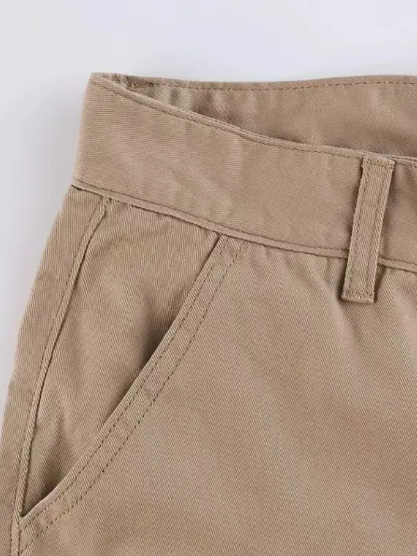 Solid Zipper Flap Pocket Cargo Pants