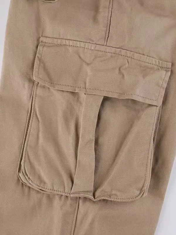 Solid Zipper Flap Pocket Cargo Pants