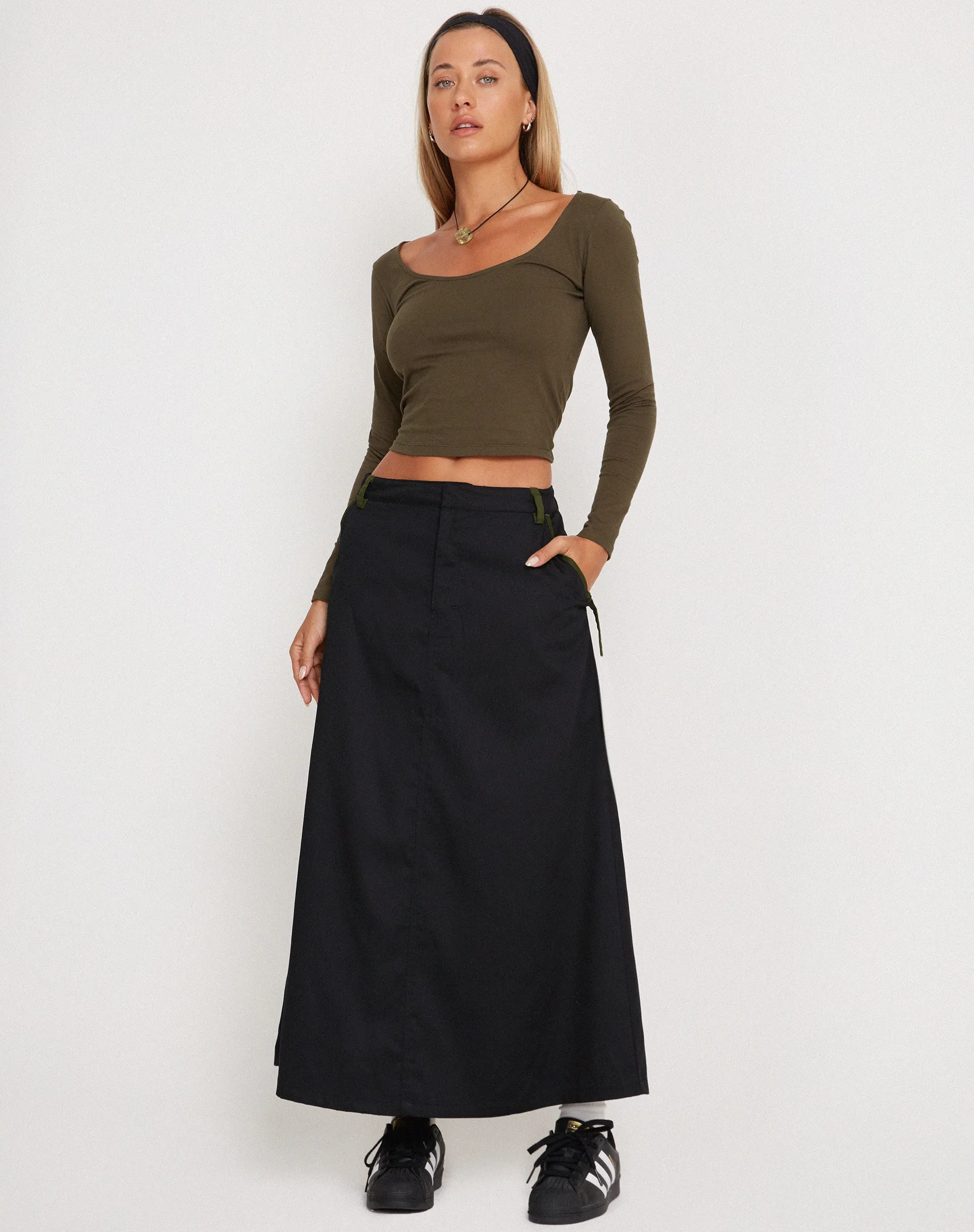 Sorrel Midi Skirt in Black Forest Green