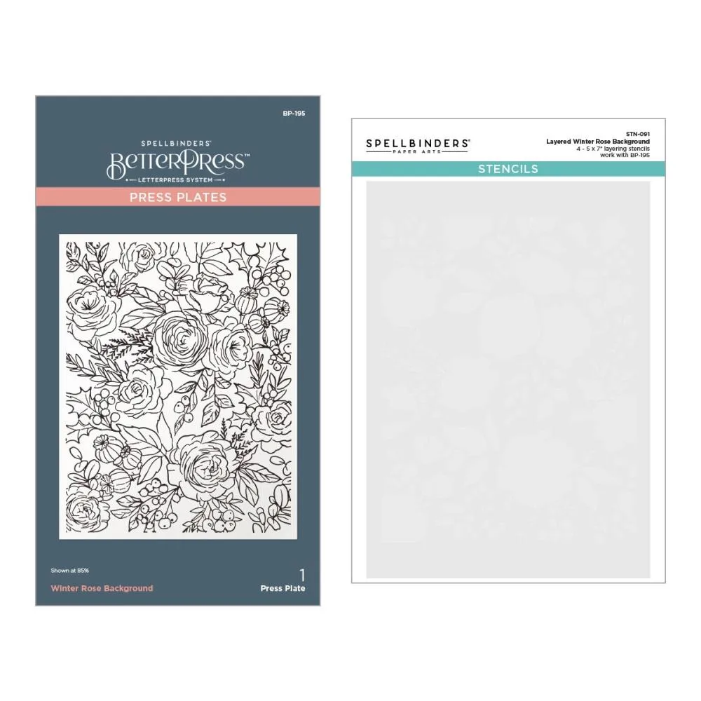 Spellbinders BetterPress And Stencil Bundle Winter Rose Background