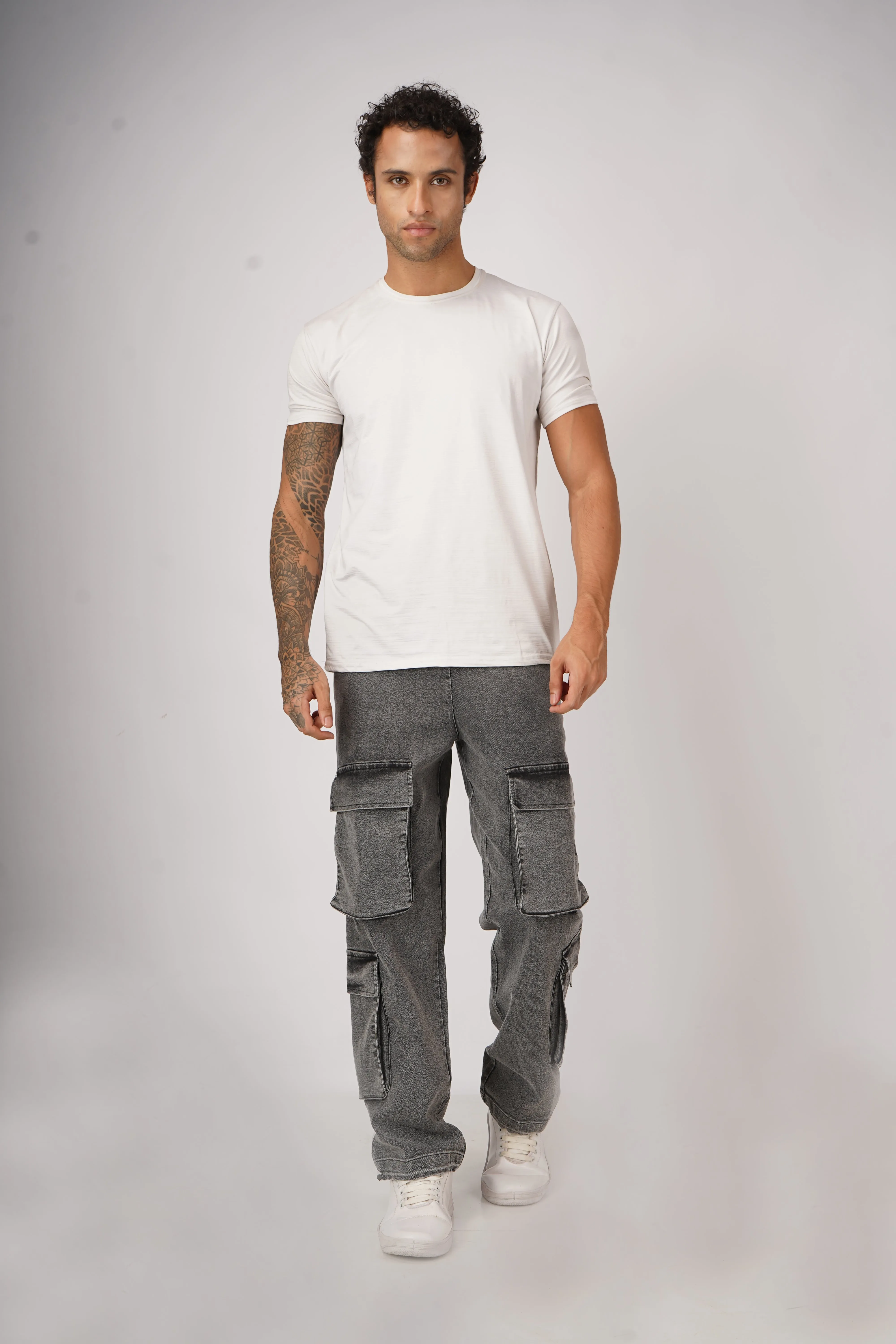 Stone Wash 7 Pocket Chillfit Denim Cargo Pants