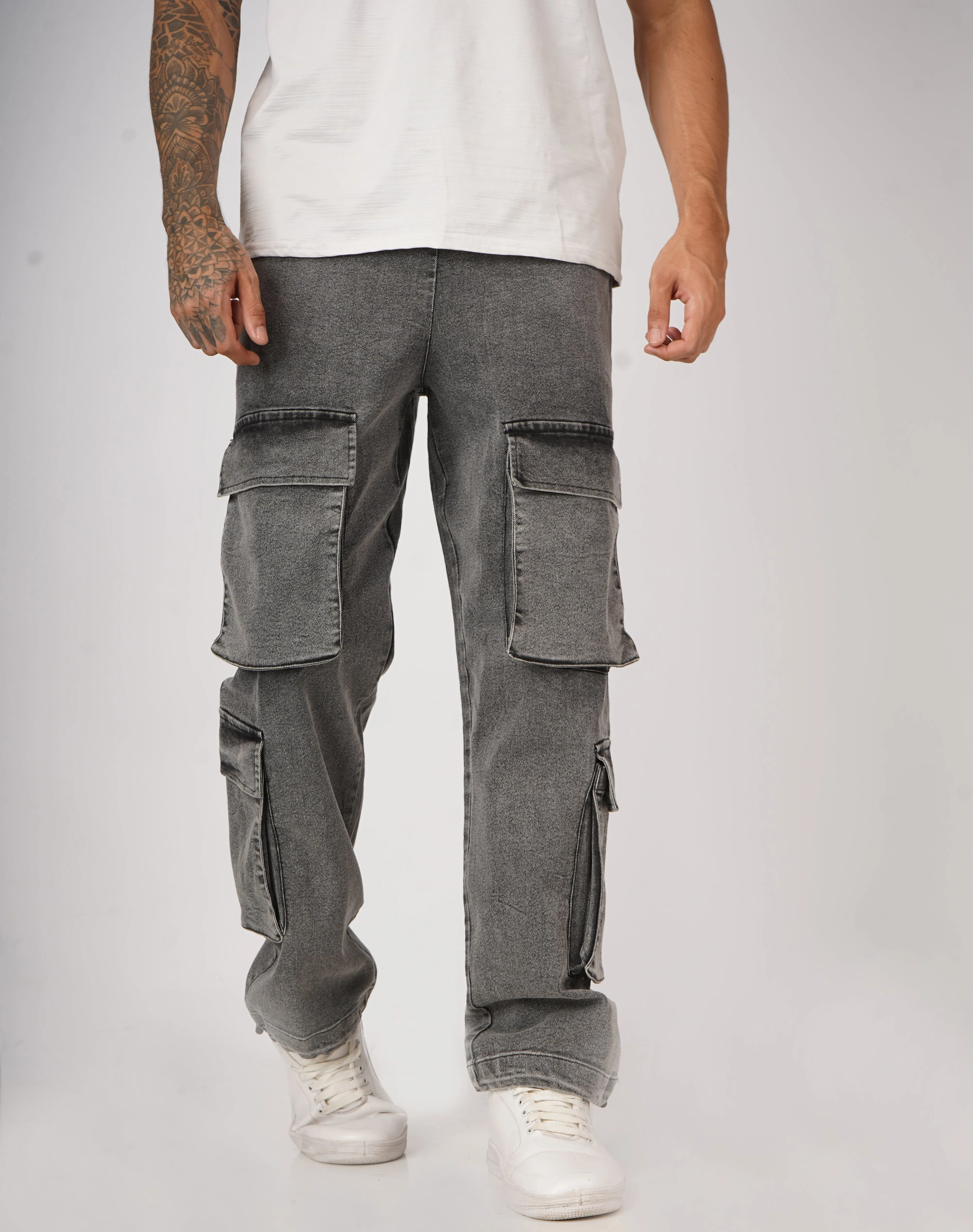 Stone Wash 7 Pocket Chillfit Denim Cargo Pants