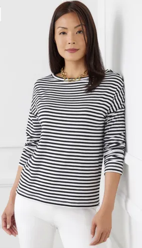 Stripe 3/4 Sleeve Boatneck Top