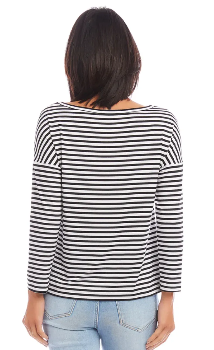 Stripe 3/4 Sleeve Boatneck Top