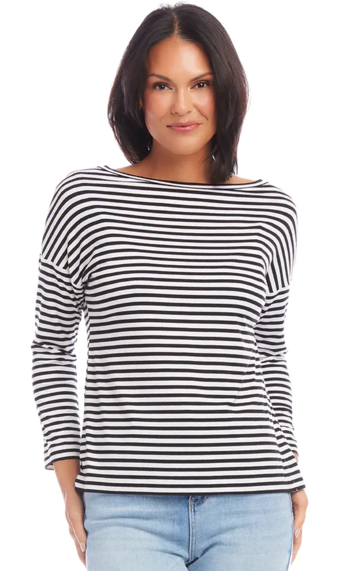 Stripe 3/4 Sleeve Boatneck Top