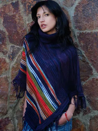 Striped Alpaca Poncho for Women