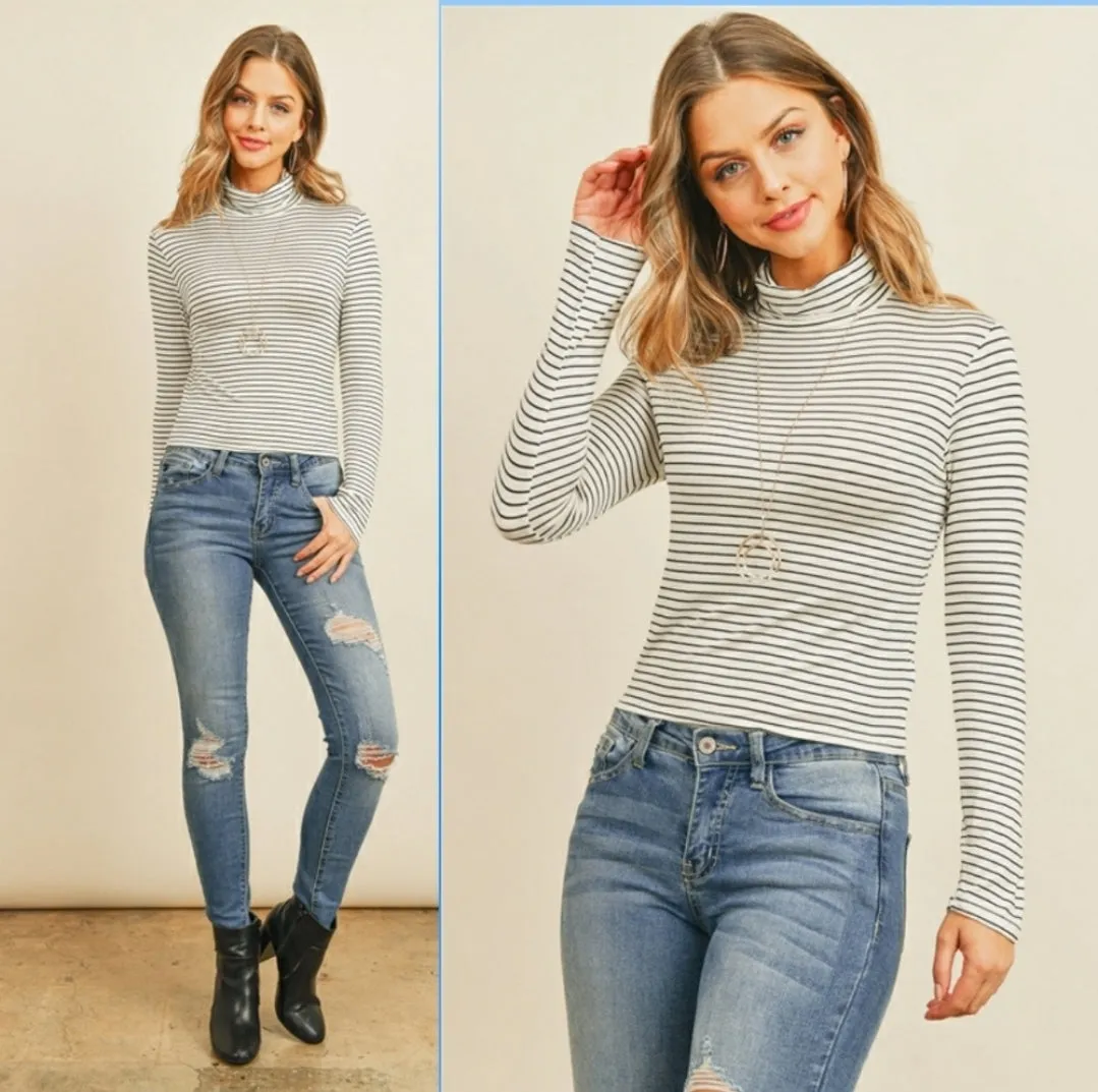 Striped Mock Neck Top