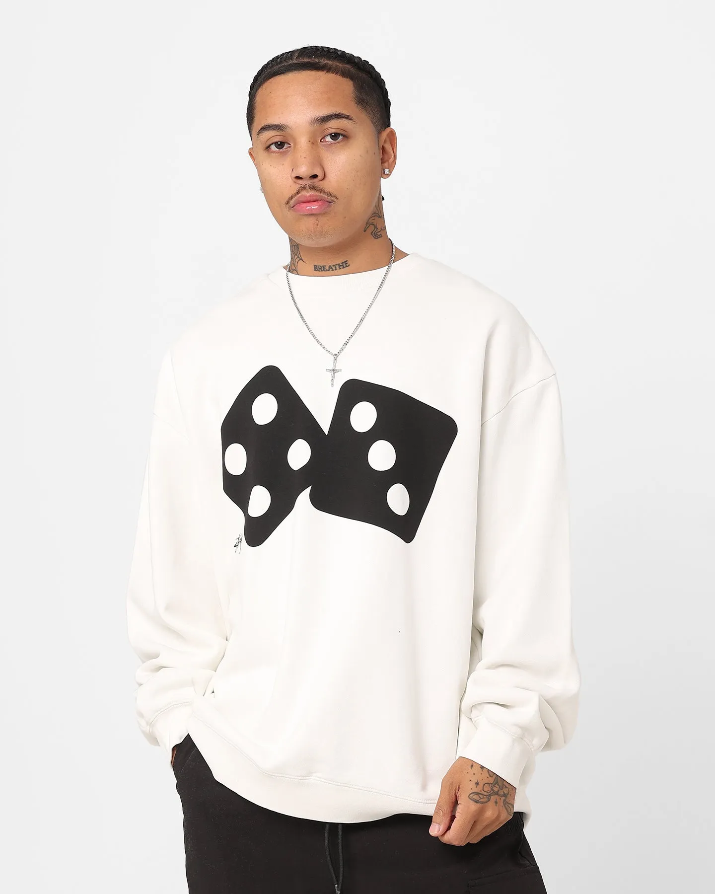 Stussy Two Dice 50-50 Crewneck Pigment White