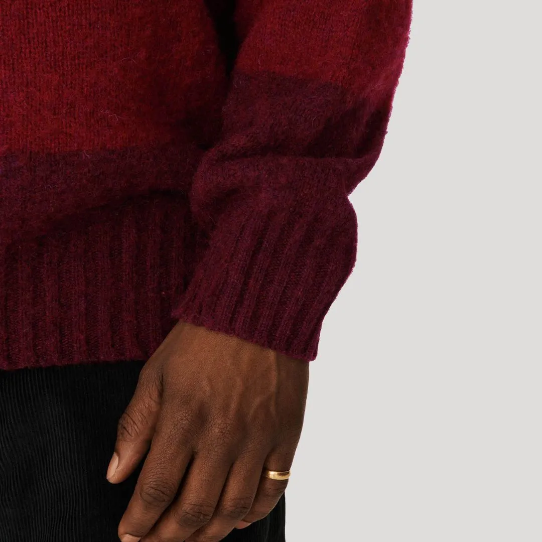 Suedehead Stripe Crew Knit Sweater (Burgundy Stripe)