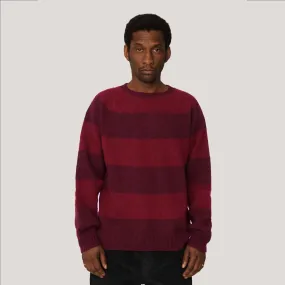 Suedehead Stripe Crew Knit Sweater (Burgundy Stripe)