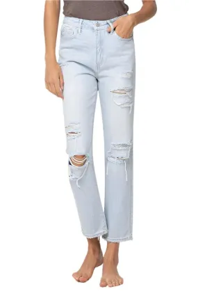 Super High Rise Distressed Crop Straight Jeans