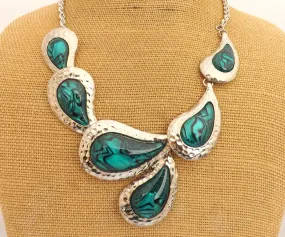 Teal & Silver Toned Chunky Collar Necklace