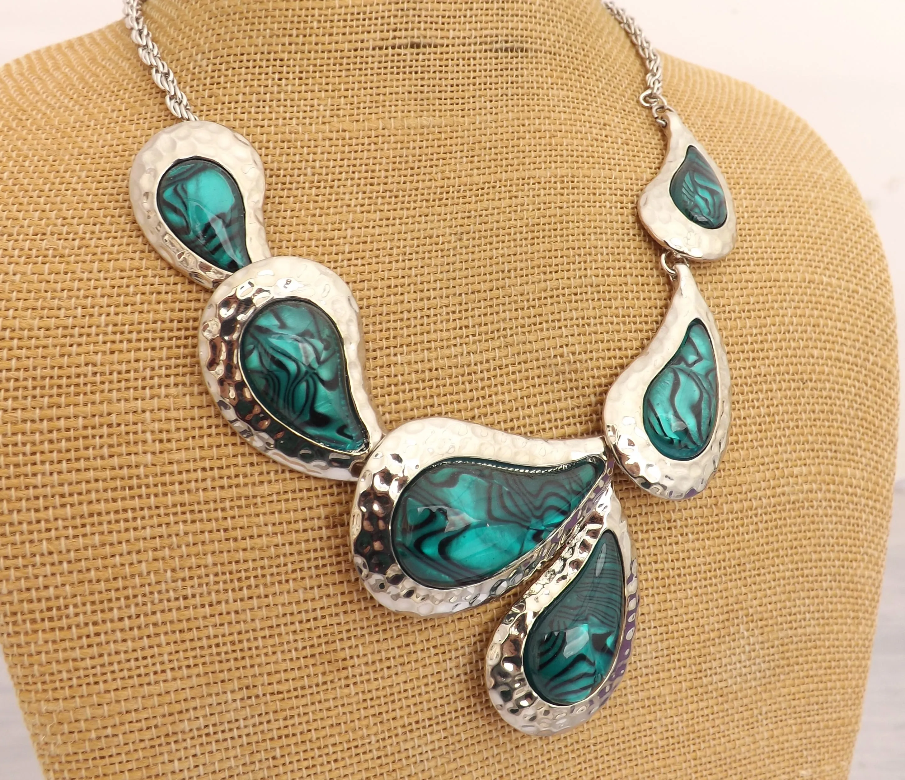 Teal & Silver Toned Chunky Collar Necklace