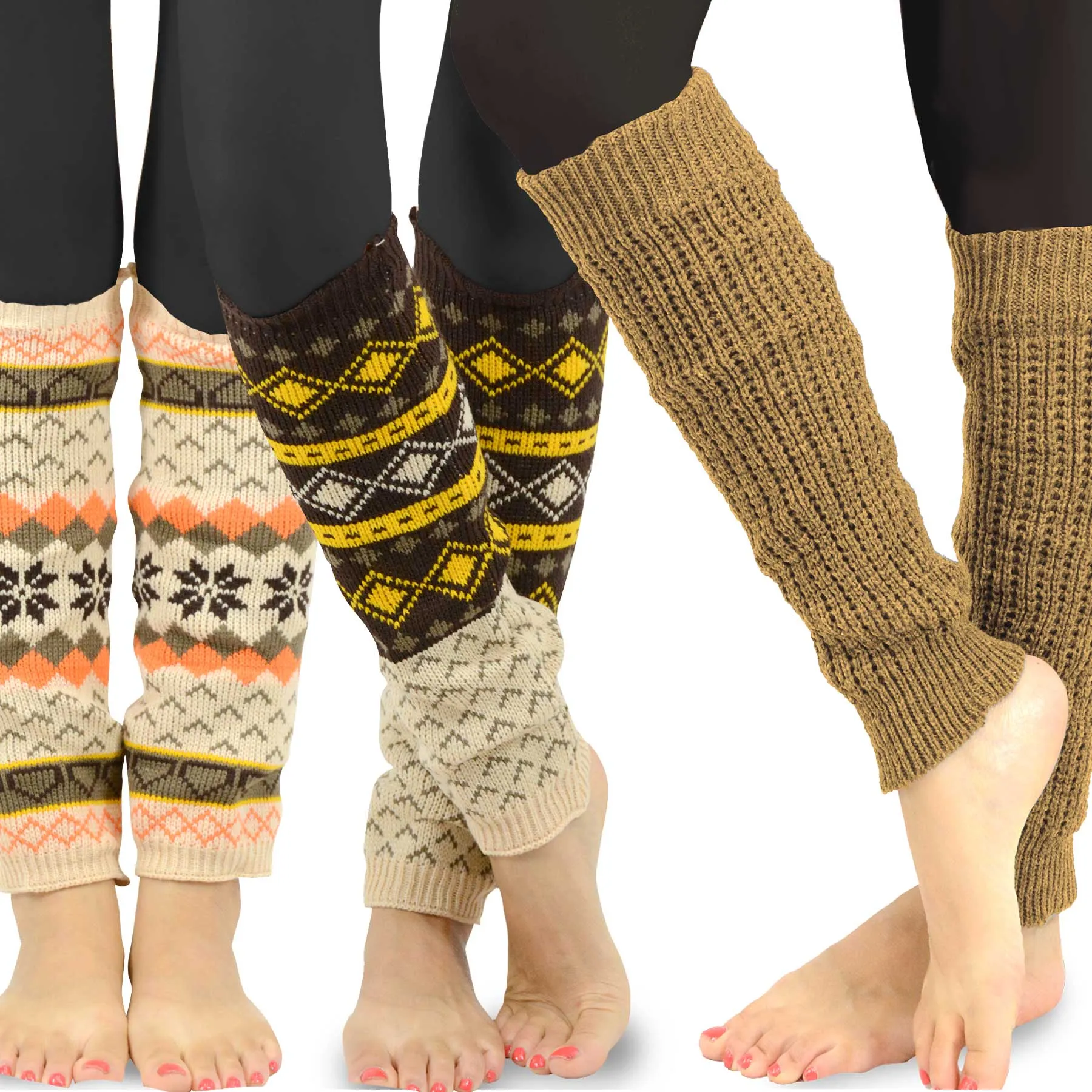 TeeHee Socks Women's Acrylic Leg Warmer Cable Knit Assorted 3-Pack (Z0721)