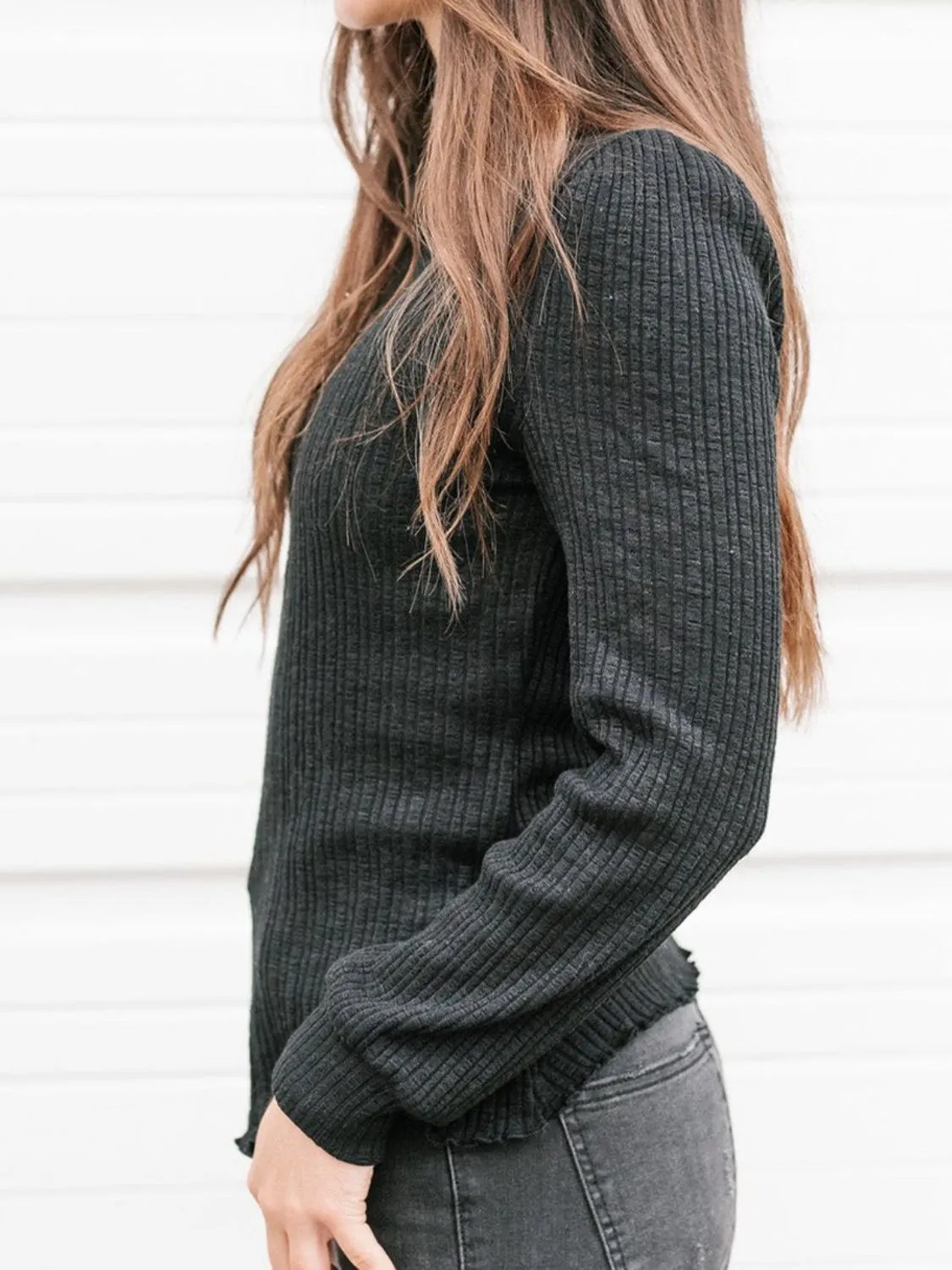 Textured Mock Neck Long Sleeve T-Shirt